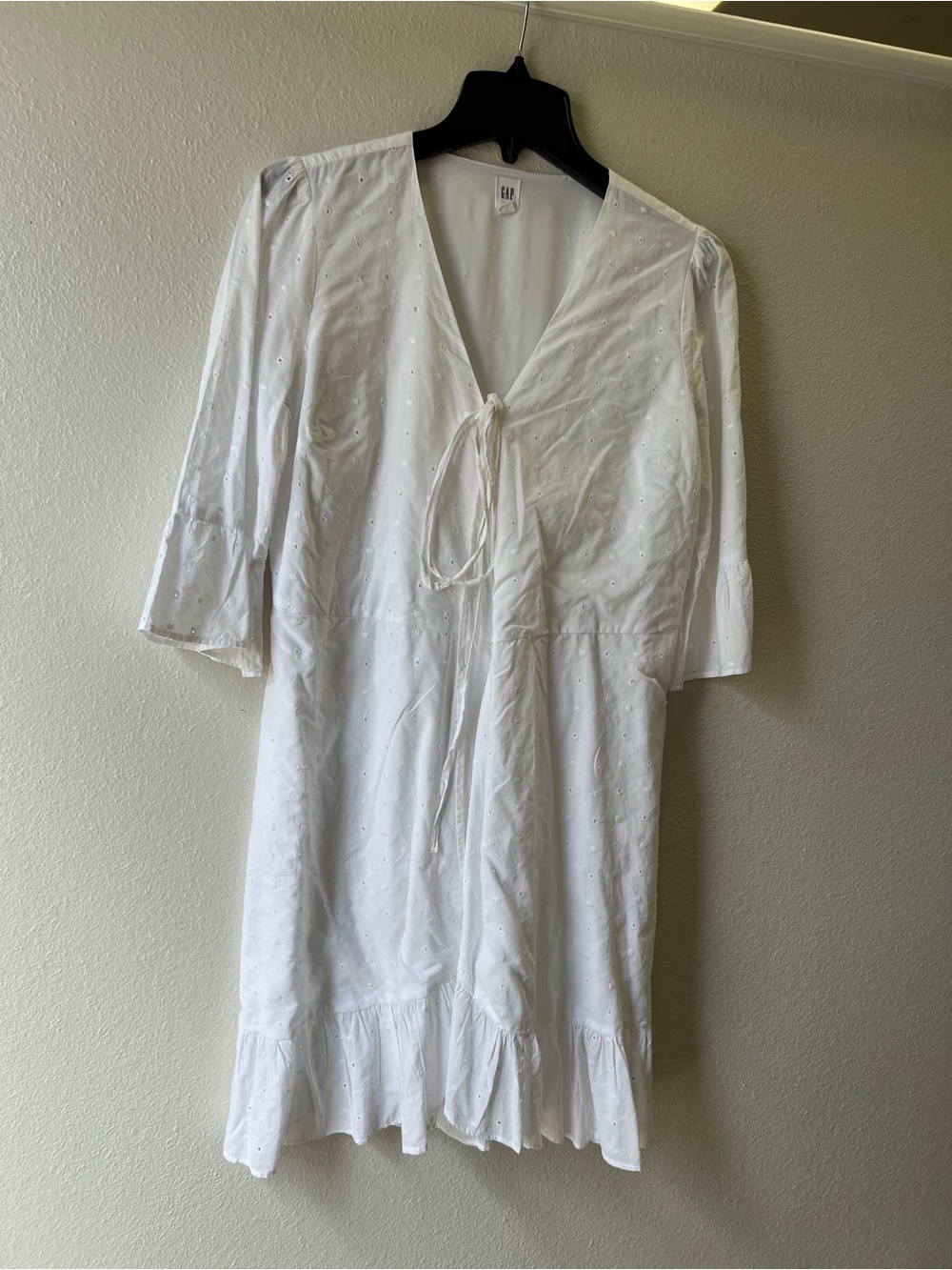 GAP White Eyelet Tie-Front Midi Dress